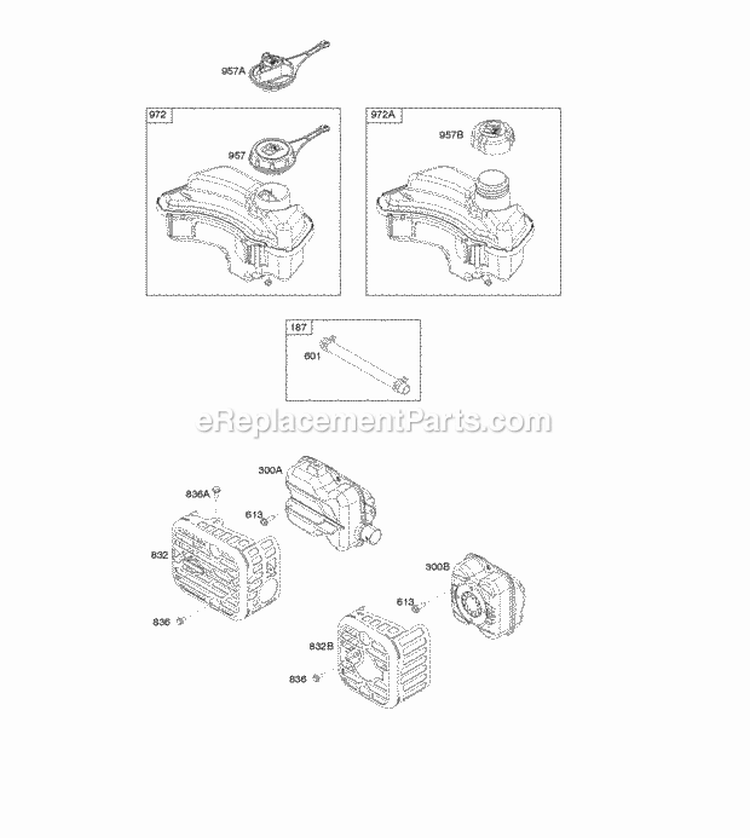 Exhaust System Fuel Supply Diagram and Parts List for  Briggs and Stratton Engine